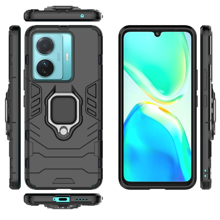 Shockproof phone case with magnetic ring holder, black case with ports