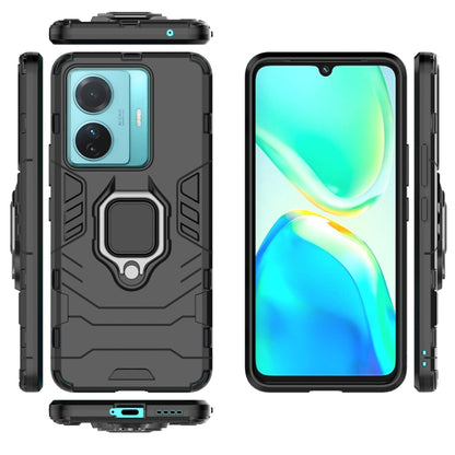 Shockproof phone case with magnetic ring holder, black case with ports