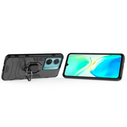 Shockproof phone case with magnetic ring holder, black case front and back
