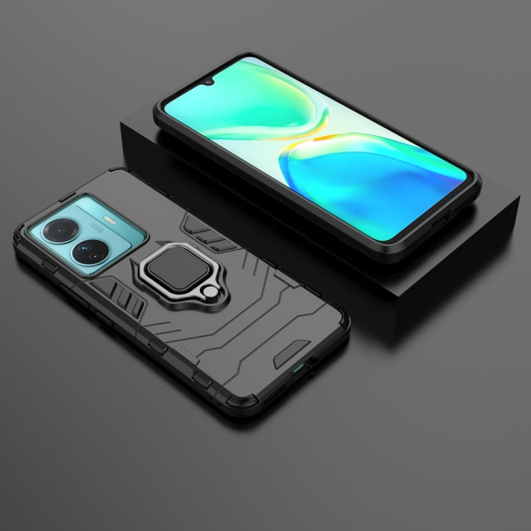Shockproof phone case with magnetic ring holder, black rugged TPU cover