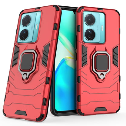 Shockproof phone case with magnetic ring holder, red PC and TPU