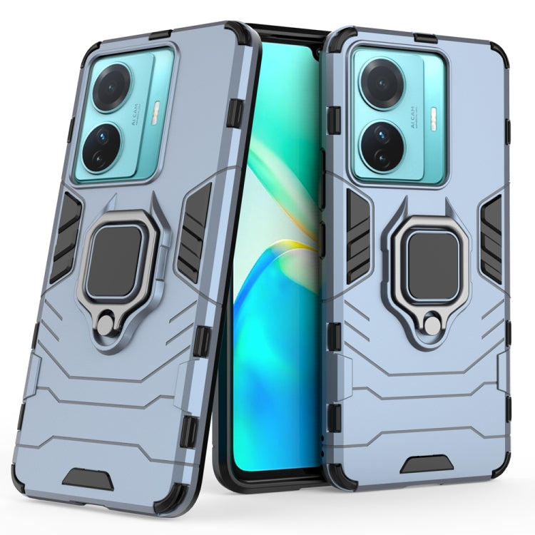 Shockproof phone case with magnetic ring holder, navy blue protective cover