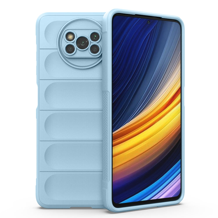Light blue TPU phone case with ridged back panel and camera cutout