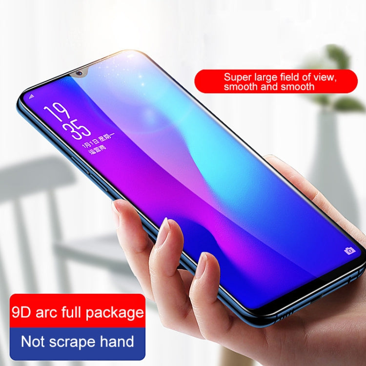 9D tempered glass screen protector film on smartphone screen, curved edges