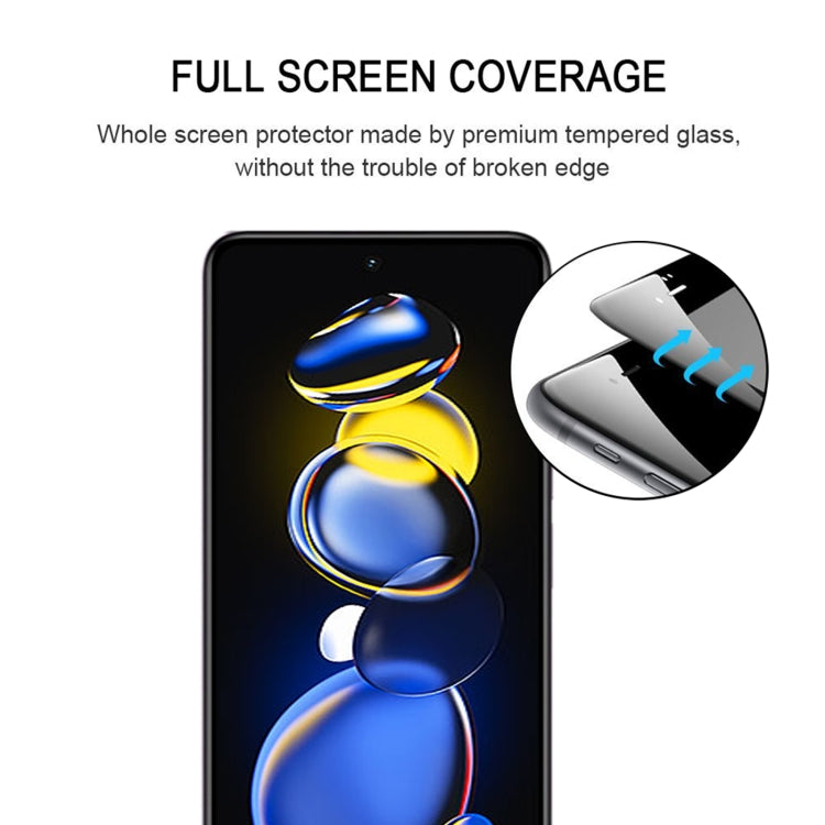 Full-screen tempered glass screen protector aligning over a smartphone front