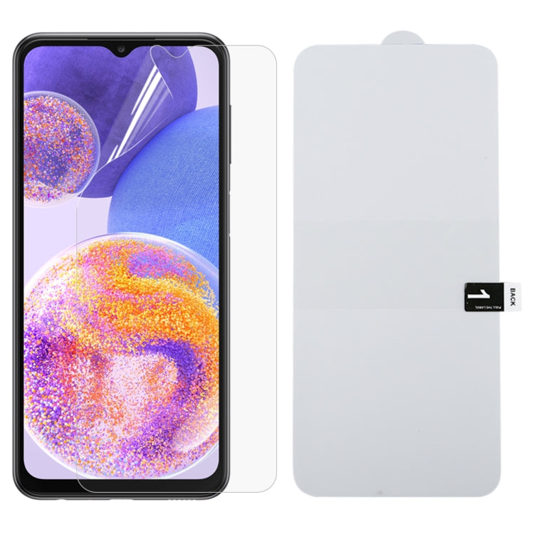 Hydrogel full-screen phone screen protector film, clear sheet with cutout edges.