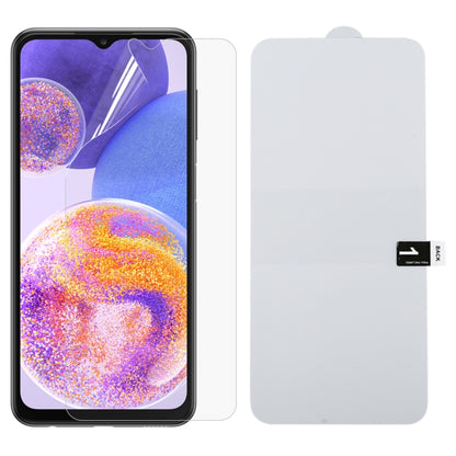 Hydrogel full-screen phone screen protector film, clear sheet with cutout edges.