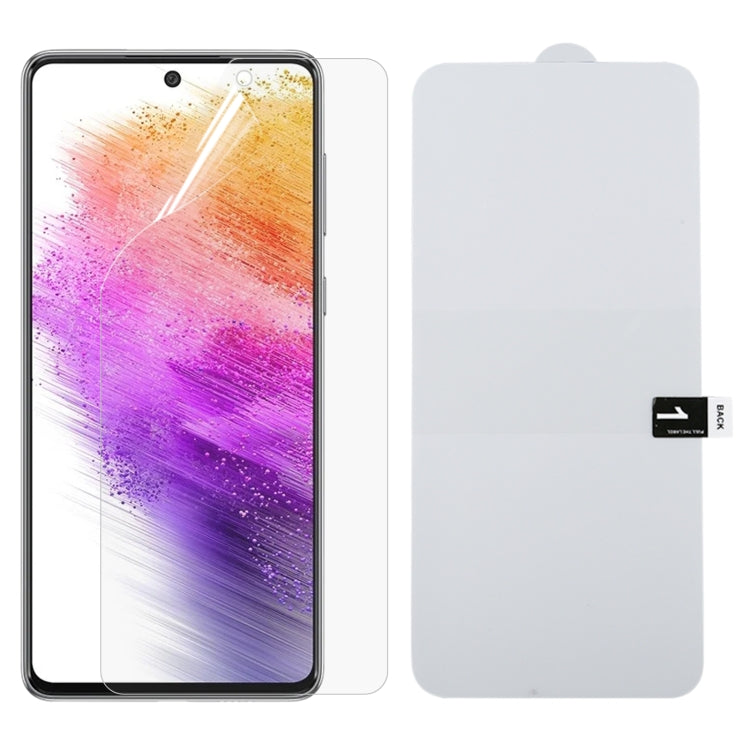 Hydrogel full-screen screen protector film for a smartphone, clear front cover.