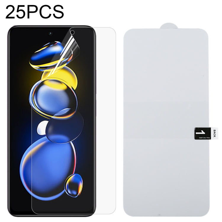 25-pack full-screen hydrogel film screen protectors with one applied on a phone