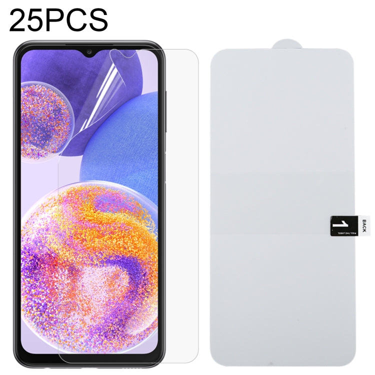 25-pack full-screen hydrogel film screen protectors with one applied on a phone