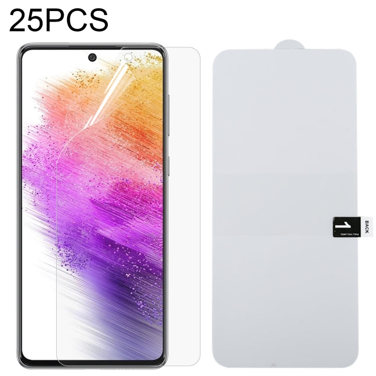 25-pack full-screen hydrogel film screen protectors with one applied on a phone
