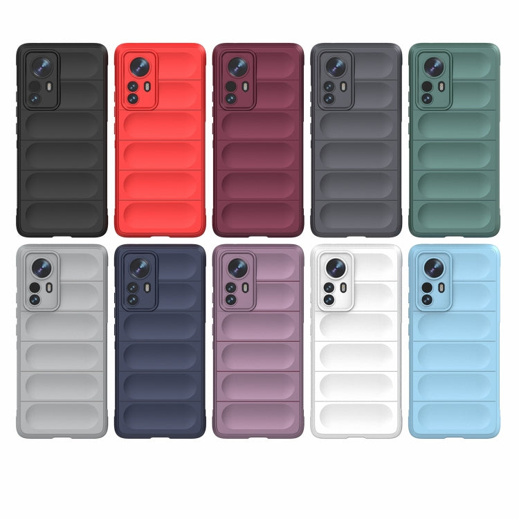 Set of TPU flannel phone cases in black, red, purple, gray, and blue colors
