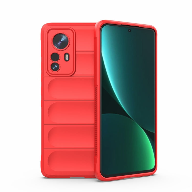 Red TPU flannel phone case with raised camera cutouts and textured grip