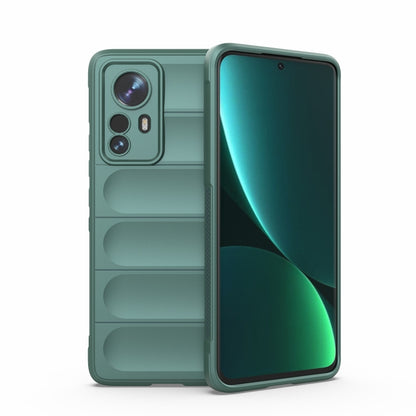 Dark green TPU flannel phone case with raised camera cutouts and textured grip