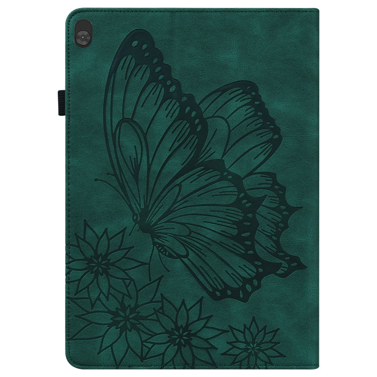 Green leather folio tablet case with embossed butterfly and floral design front