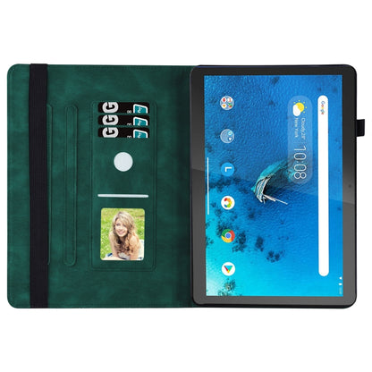 Green folio tablet case open view with interior card slots and tablet screen