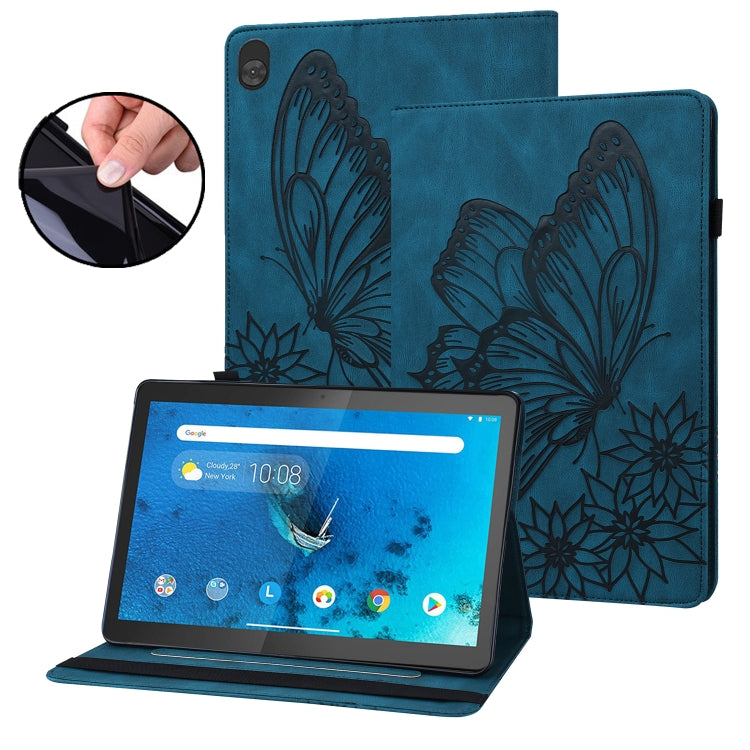 Blue embossed butterfly leather folio tablet case with stand, front flap and back cover