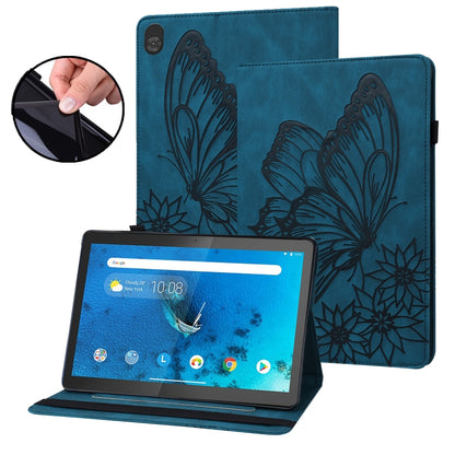 Blue embossed butterfly leather folio tablet case with stand, front flap and back cover