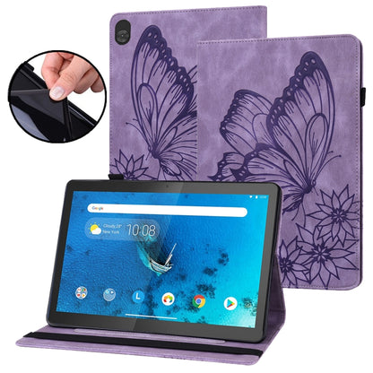 Purple embossed butterfly leather folio tablet case with kickstand and camera cutout