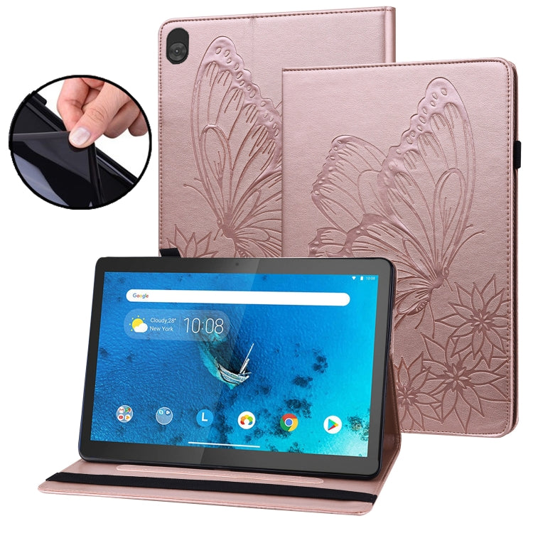 Rose pink embossed butterfly leather folio tablet case with kickstand and camera cutout