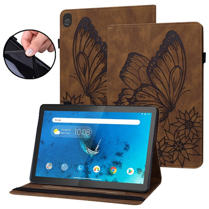 Brown butterfly embossed leather tablet case with folio stand and camera cutout