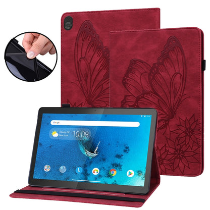 Red embossed butterfly leather tablet case with folio cover and stand, camera cutout