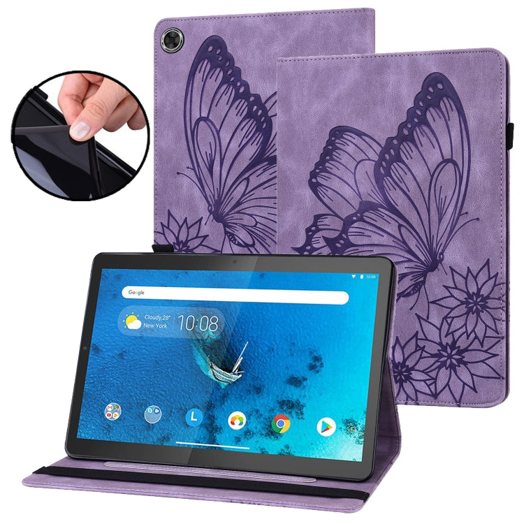 Purple embossed butterfly folio case for tablet with kickstand and camera cutout