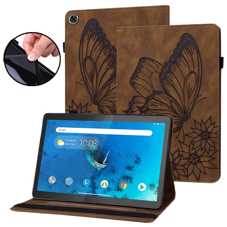 Brown butterfly embossed leather tablet case with stand, full cover with embossed butterflies
