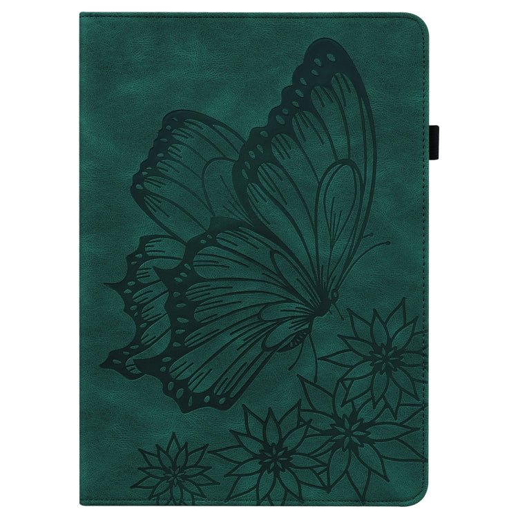 Green embossed butterfly leather tablet folio case, front cover view