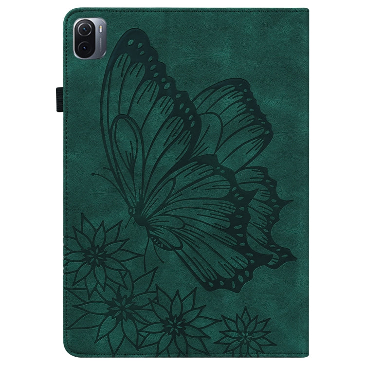 Green embossed butterfly leather tablet folio case with cutout for camera