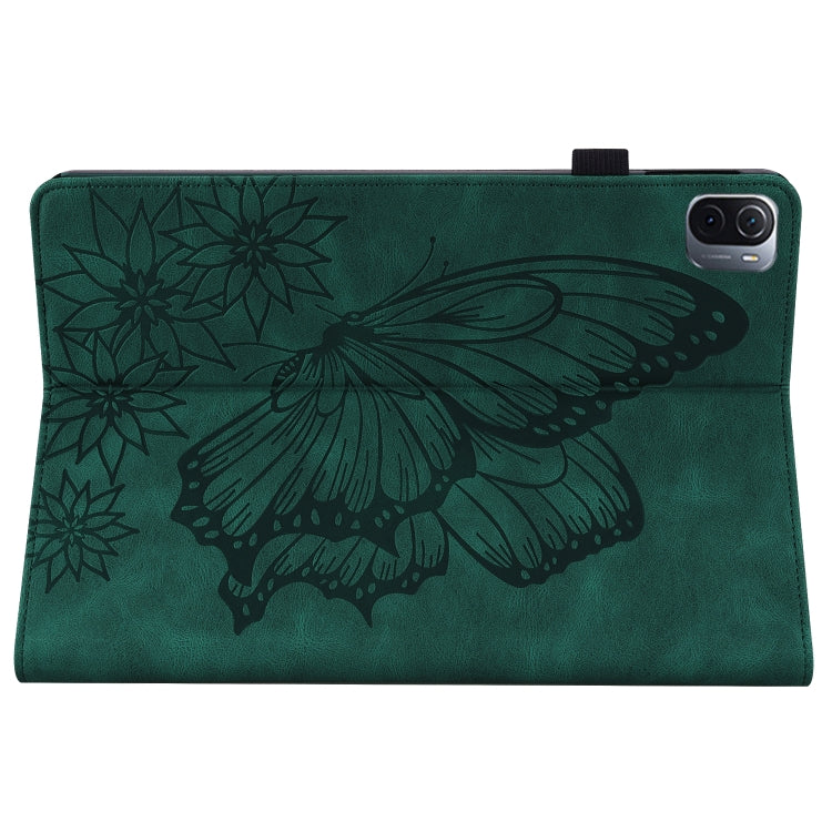 Green embossed butterfly leather tablet folio case, back side with large butterfly