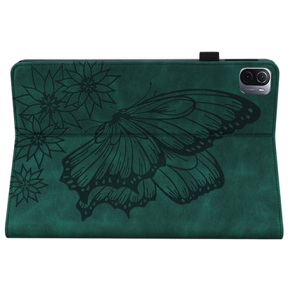 Green embossed butterfly leather tablet folio case, back side with large butterfly