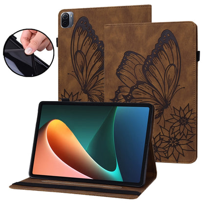 Butterfly embossed leather tablet case with folio stand, brown