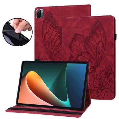 Butterfly embossed leather tablet case with folio stand, red