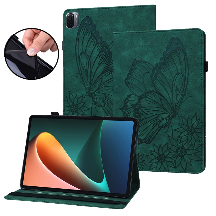 Green embossed butterfly leather tablet folio case with tablet display and stand
