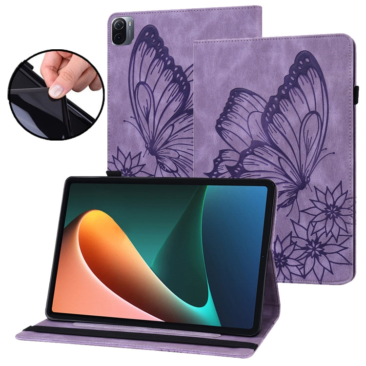 Butterfly embossed leather tablet case with folio stand, purple
