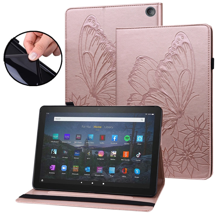 Rose pink embossed butterfly smart tablet case with folio stand and magnetic closure