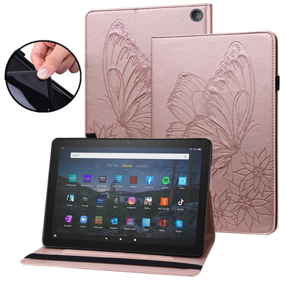 Rose pink embossed butterfly smart tablet case with folio stand and magnetic closure