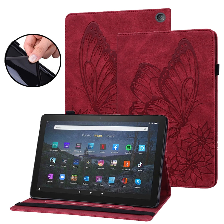 Red embossed butterfly smart tablet folio case with stand, tablet propped open