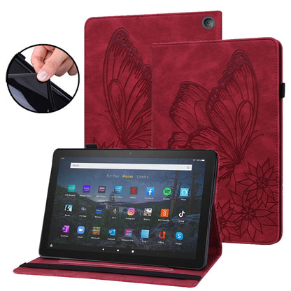 Red embossed butterfly smart tablet folio case with stand, tablet propped open
