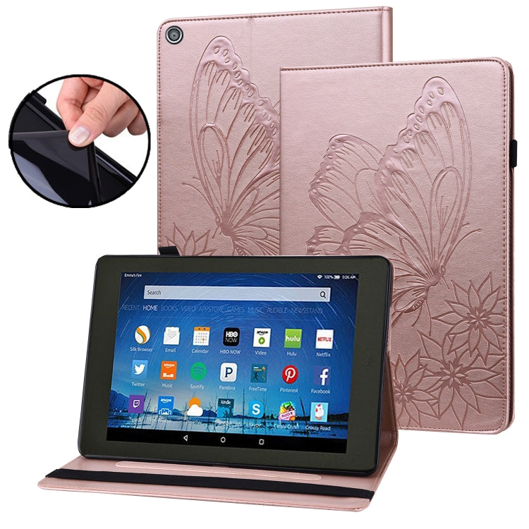 Rose pink embossed butterfly folio tablet case with viewing stand and protective cover