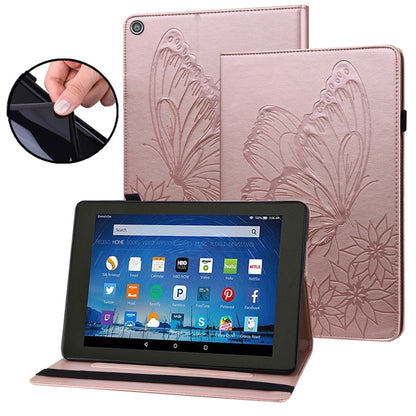 Rose pink embossed butterfly folio tablet case with viewing stand and protective cover