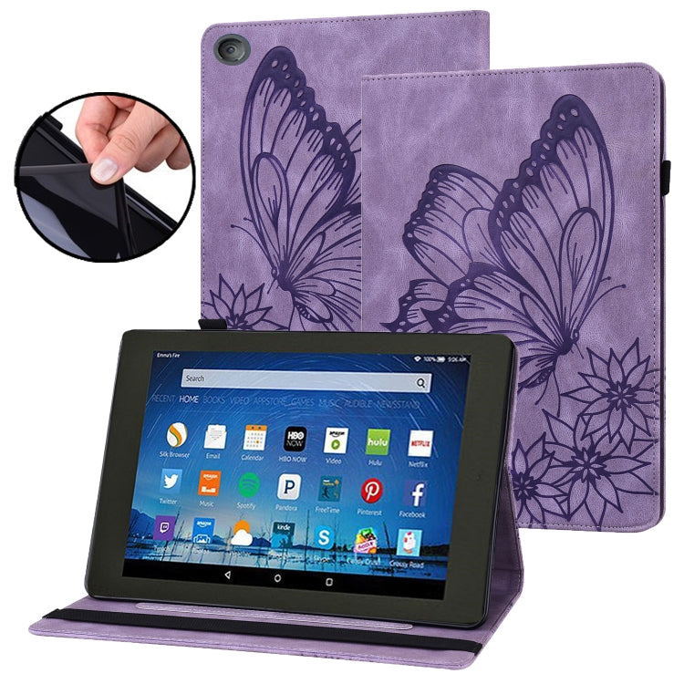 Purple embossed butterfly folio tablet case with magnetic closure and viewing stand