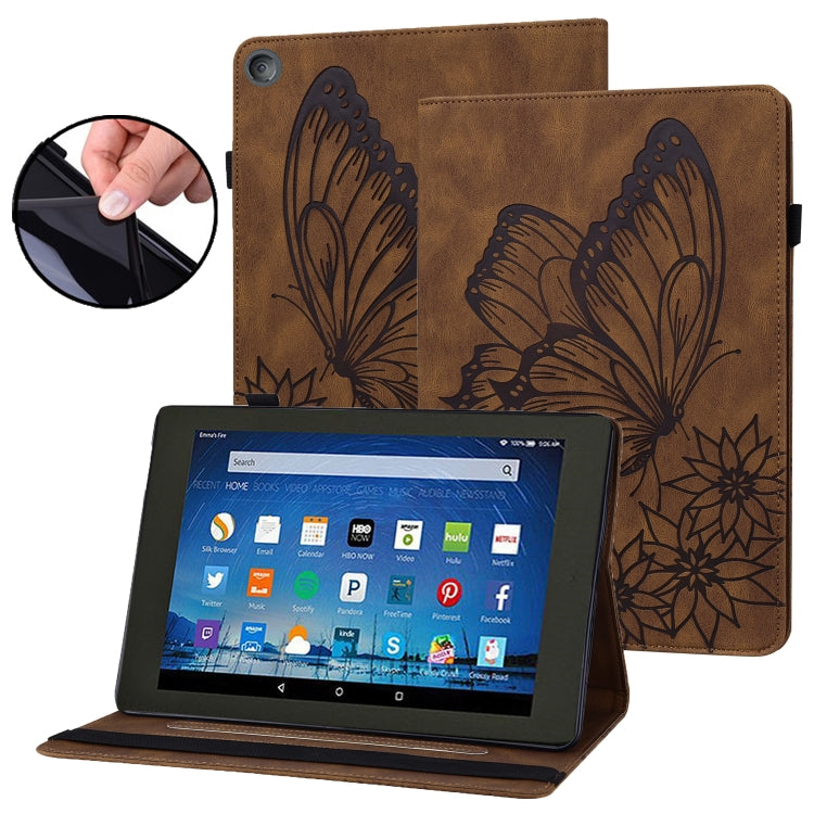 Brown embossed butterfly smart tablet folio case with stand, back cover visible