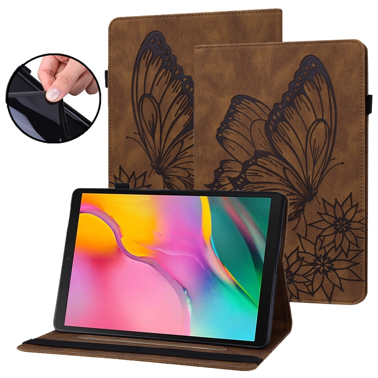 Brown embossed butterfly leather tablet folio case with stand, tablet facing forward