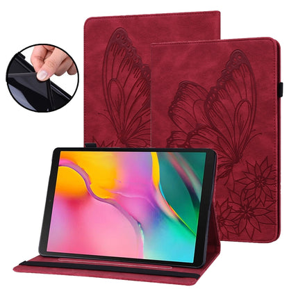 Big butterfly embossed smart leather tablet case, red folio with stand for tablet