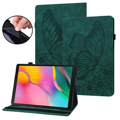 Green embossed butterfly smart tablet case with stand and closed back cover.