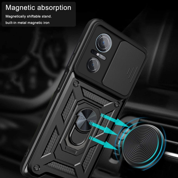 Black rugged phone case with metal ring kickstand and magnetic absorption detail