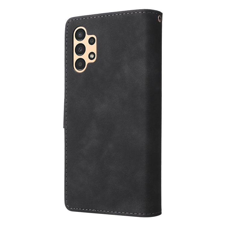 Black leather phone case with frosted camera cutouts and stitched folio back