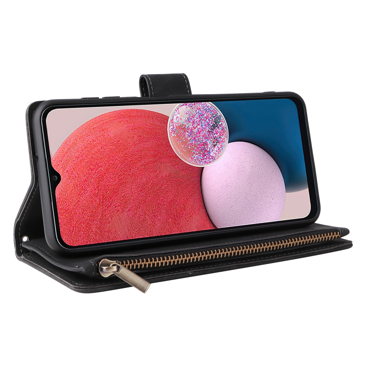 Black leather folio zipper wallet phone case with front stand and zipper pocket